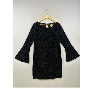 Gothic Victorian ECI New York Women L Black Flocked Velvet Damask Bell Slv Dress